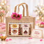 Premium Diwali Gift Hamper with Almond & Cashew Chocolate Rocks and Dates & Dry Fruit Laddus