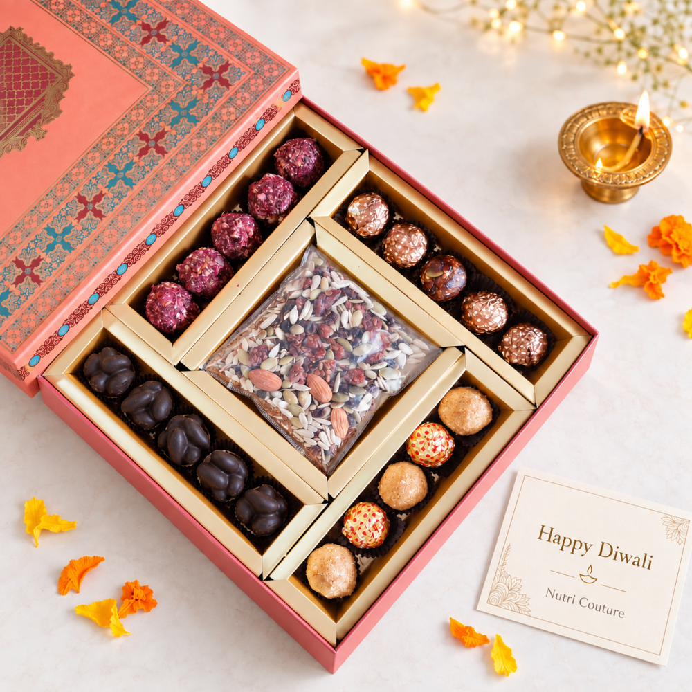 Nutricouture-Premium Diwali Gift Hamper with Assorted Laddus, Dark Chocolate Rocks & Berrylicious Trail Mix (5)
