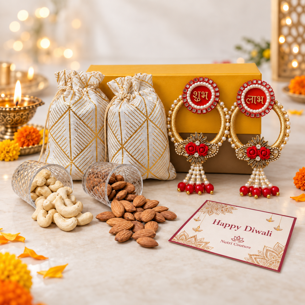 Nutricouture-Premium Diwali Gift Hamper with Dates & Dry Fruit Laddus, Millet Nuts Mix & Shubh Laabh (NCD26 (3)