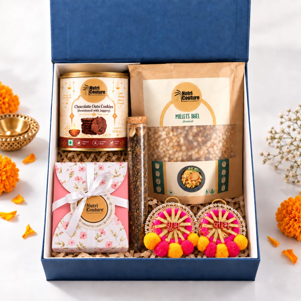 Nutricouture-Premium Diwali Gift Hamper with Millet Bhel, Choco Oat Cookies, Besan Laddus & Masala Chai(NCD26 (5)